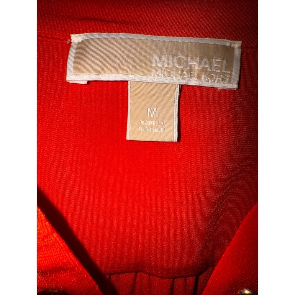 Michael Kors Coral Dress Gold Chain‎ Lace Up Detail Roll Tab Sleeve - Picture 6 of 9